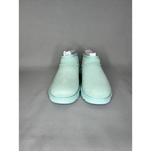 New Ugg Boots Classic Ultra Mini Sky Blue Suede Wool Ankle Shoes Womens Sz 6 - Picture 2 of 13